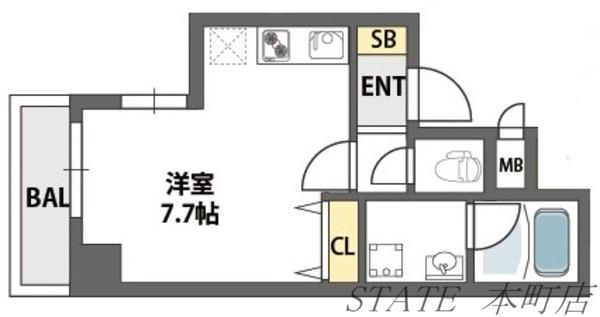 アビテ北御堂(1K/7階)の間取り写真