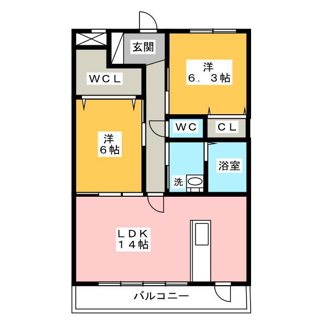 メヌエット(2LDK/3階)の間取り写真