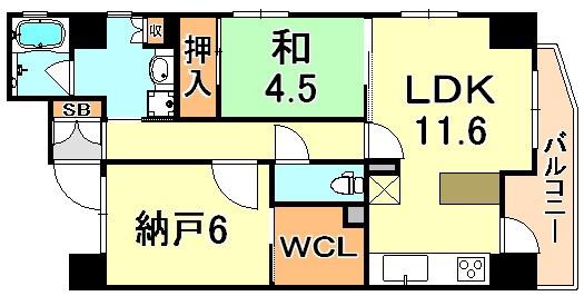 アーバネックス元町通(1SLDK/13階)の間取り写真