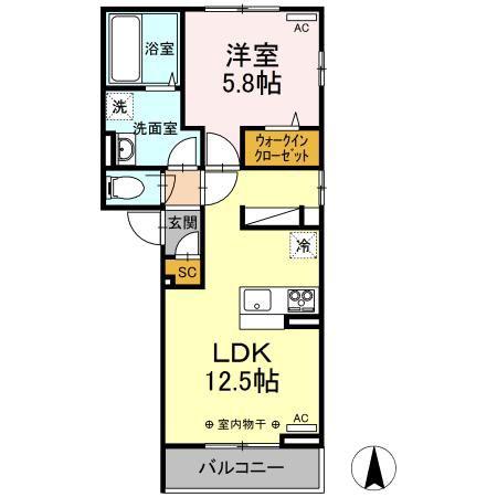 ロータスII B棟(1LDK/2階)の間取り写真