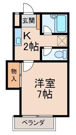 グリーンフル湯峯(1K/2階)の間取り写真