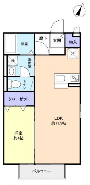 イオソレーユI(1LDK/1階)の間取り写真