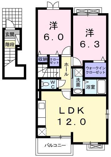ミニョン・ブローテ(2LDK/2階)の間取り写真