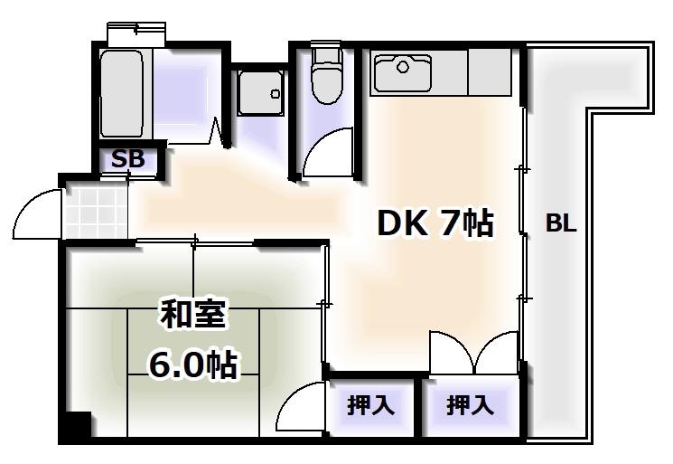 上垣第二ビル(1DK/8階)の間取り写真