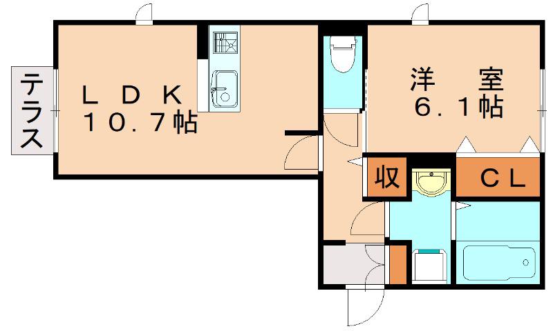 イオメール折尾(1LDK/1階)の間取り写真