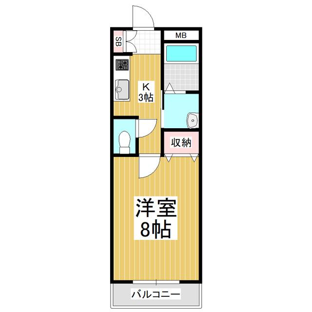 ピースフル(1K/2階)の間取り写真