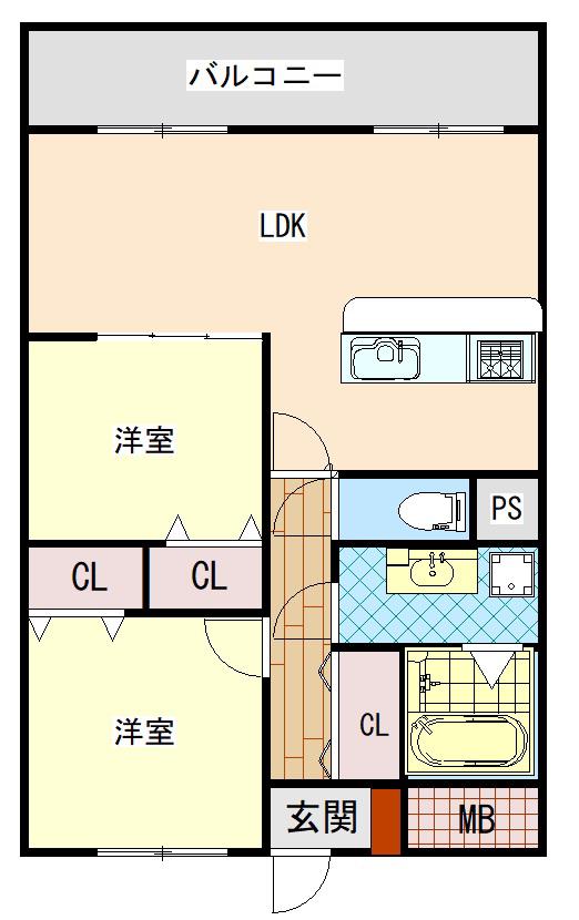 Iマンション(2LDK/2階)の間取り写真