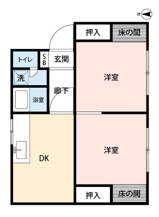 エアリーハイツB(2DK/2階)の間取り写真