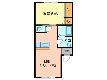 セカンド・タカ(1LDK/2階)の間取り写真