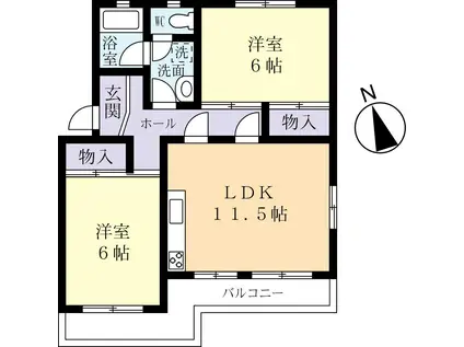 北葉山グリーンハイツ2棟(2LDK/3階)の間取り写真
