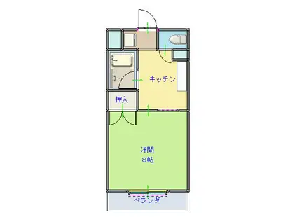 ヴィラ湯川(1K/2階)の間取り写真