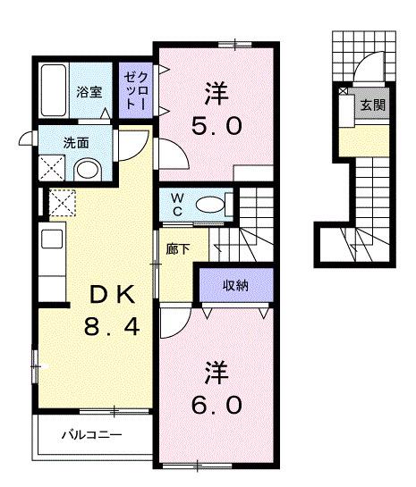 アンソレイエ(2DK/2階)の間取り写真