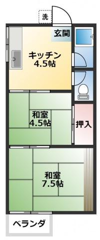 リバティーアパート(2K/1階)の間取り写真