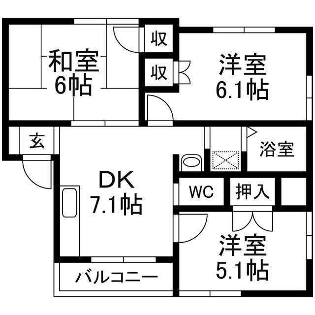 まるたか観光みのりテラスハウス A(3DK/2階)の間取り写真