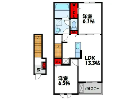 グラッドネス志免東I A棟(2LDK/2階)の間取り写真