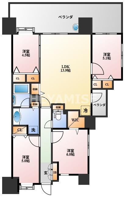 アクタス籠町グランミライ(4LDK/4階)の間取り写真