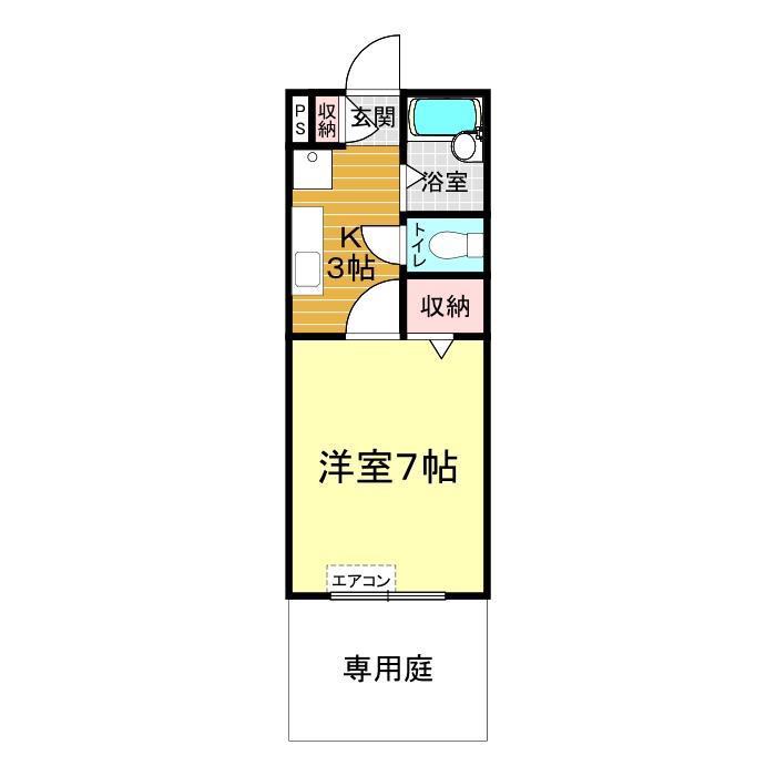 ピローしんしも(1K/1階)の間取り写真