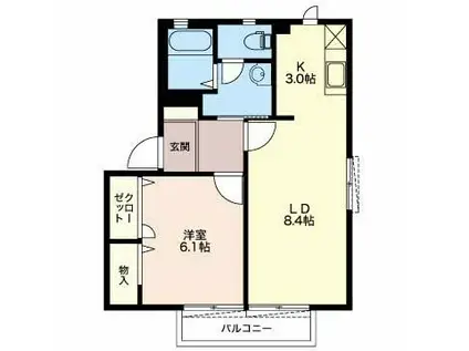 クリサノーヴァC(1LDK/2階)の間取り写真