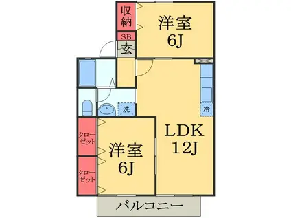 カーサみつわ台D(2LDK/2階)の間取り写真