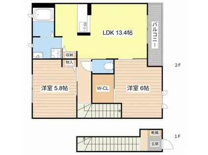 トワ・ヴェール(2LDK/2階)の間取り写真