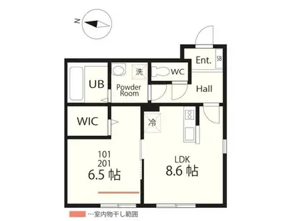 ハーミットクラブハウス横浜新吉田(1LDK/1階)の間取り写真