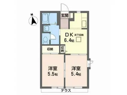 ヴィラージュ折立(2DK/1階)の間取り写真