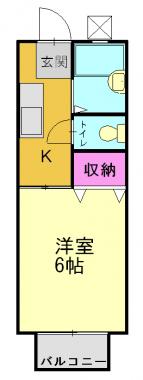 リバーハイツ(1K/2階)の間取り写真