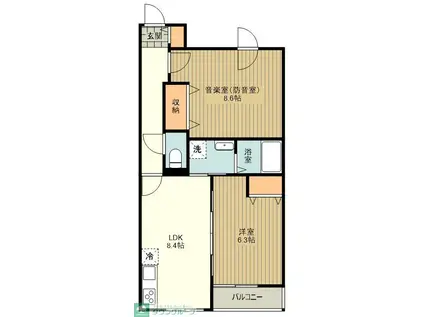 フェリーチェMIYABI(2DK/1階)の間取り写真