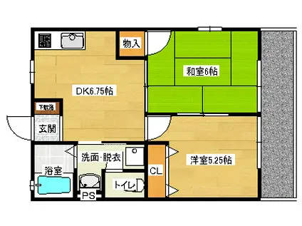 グランドハイツ(2DK/2階)の間取り写真