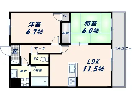 カサグランデ深江(2LDK/7階)の間取り写真