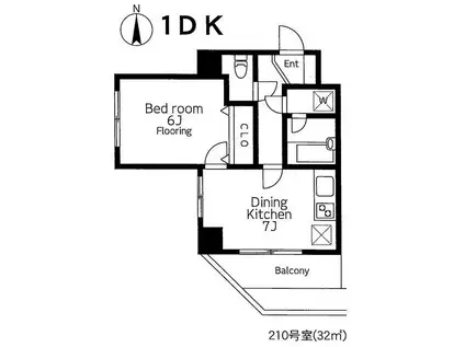 アイコート(1DK/2階)の間取り写真