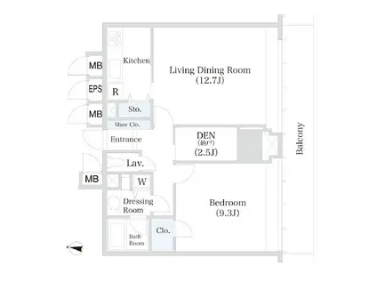 小石川シティハイツ(1SLDK/6階)の間取り写真