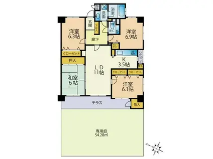 シベール柏の森(4LDK/1階)の間取り写真