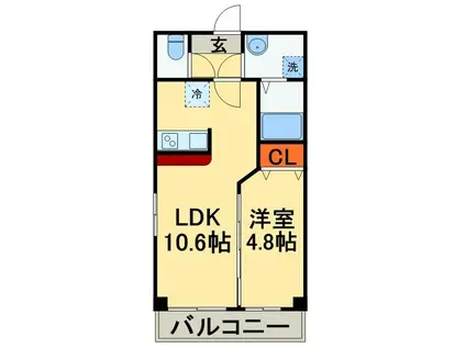 レオール新千葉(1LDK/4階)の間取り写真