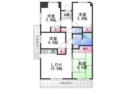 ウエストヒルズ関空I(4LDK/11階)の間取り写真