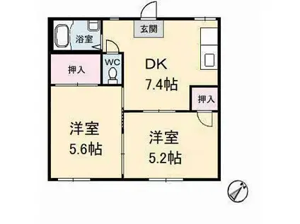 ジュネス川口(2DK/1階)の間取り写真