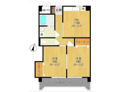 メイプルハウス(2DK/1階)の間取り写真