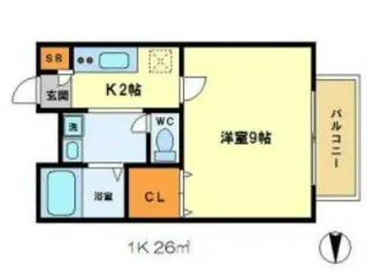 アムール一乗寺(1K/2階)の間取り写真