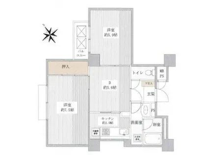 東池袋弐番館(2DK/4階)の間取り写真