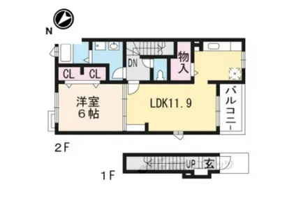 シンシア1(1LDK/2階)の間取り写真