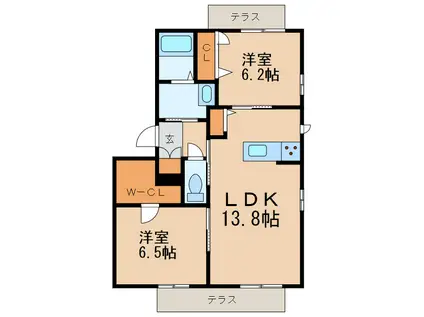 べレオ小堀(2LDK/1階)の間取り写真