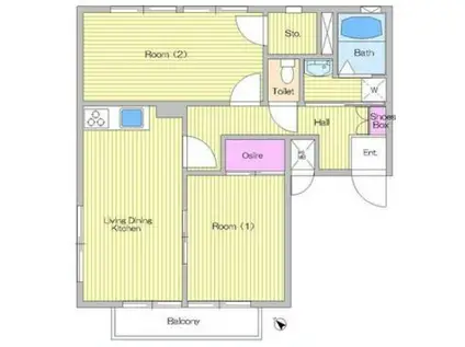 美咲ケ丘スカイハイツA棟(2LDK/3階)の間取り写真