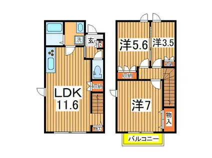 FEDER AKEBONO A棟(3LDK/1階)の間取り写真