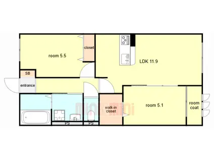 神戸市垂水区東垂水アパート北棟(2LDK/2階)の間取り写真