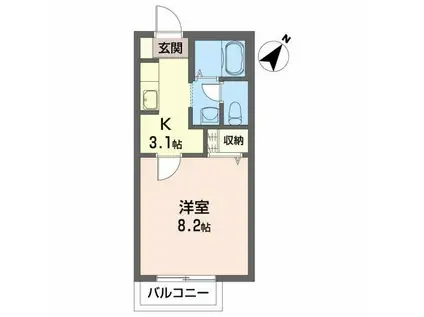 リュミエールオムB(1K/2階)の間取り写真