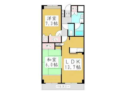TK加藤ビルフレージェ(2LDK/2階)の間取り写真