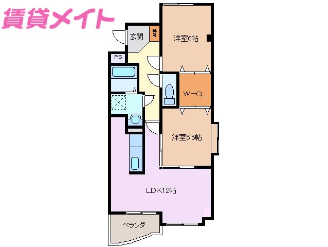 ベルクレスト(2LDK/1階)の間取り写真