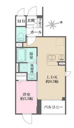 LA PERLA桜新町(1LDK/3階)の間取り写真