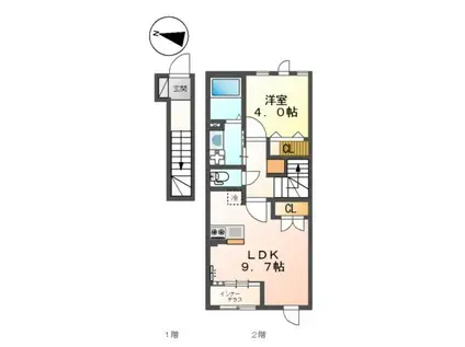 JR福塩線 道上駅 徒歩9分 2階建 築4年(1LDK/2階)の間取り写真
