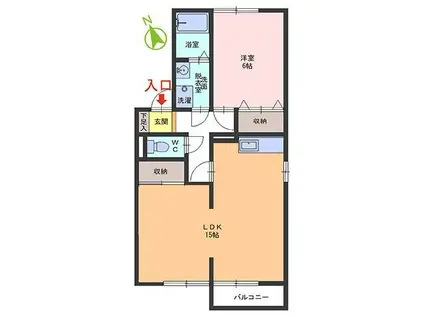 イースト・ヴィレッジII(1LDK/1階)の間取り写真